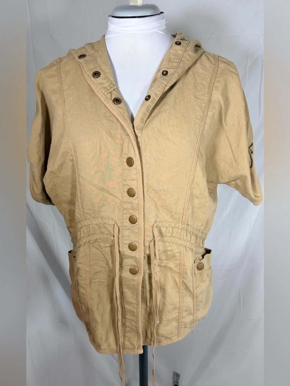 Free People lightweight linen-cotton utility jacket, hooded